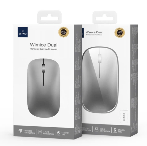 WiWu Wimice WM110 Dual Mode Wireless Mouse Silver Bluetooth 2.4GHz Rechargeable Silent Click Slim Portable Mouse